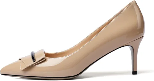 Vista 2 de Mettesally Zapatos de tacón de gatito para mujer, punta cerrada, cómodos, tacones medios, sin cordones, para boda, fiesta, casual, oficina