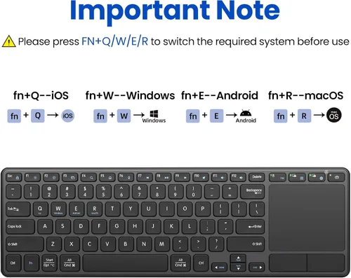 Vista 3 de Teclado inalámbrico recargable con panel táctil-QWERTY