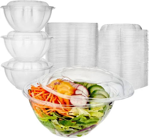Vista 10 de Stock Your Home Cuencos de Ensalada de Plástico Transparente de 18 oz con Tapas Desechables (Paquete de 50) Mini Recipiente para Llevar con Tapa a