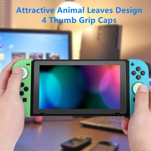 Vista 5 de Paquete de accesorios para interruptor para cruce de hojas de animales, funda de transporte para interruptor con soporte de juegos, protector