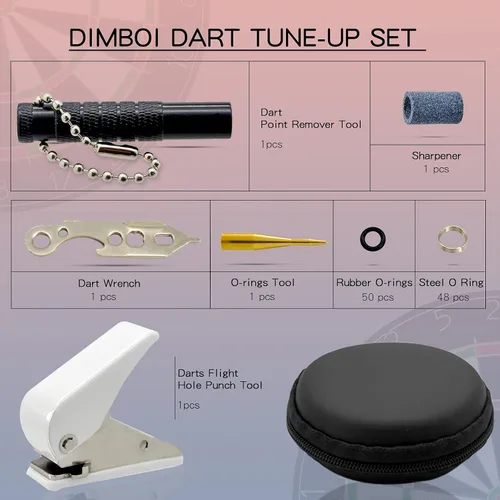 Vista 2 de DIMBOI Kit de accesorios para dardos de punta suave y punta de acero con junta tórica, sacapuntas, llave, removedor de puntos, herramienta