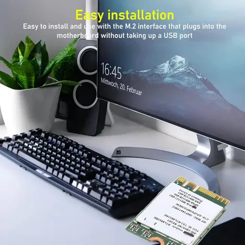 Vista 5 de Acogedor RTL8852BE Tarjeta de red M.2, adaptador NIC de 1800 Mbps, mini tarjeta PCIE WiFi compatible con Bluetooth 5.2, banda 2.4G 5G