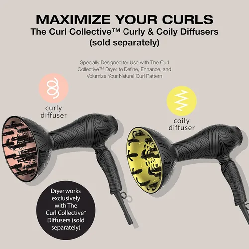 Vista 5 de Conair The Curl Collective - Secador de pelo de cerámica iónico de 1875 W, negro, 18 pulgadas