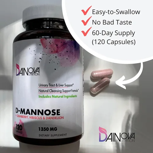 Vista 5 de Dainova D Manosa 1350mg con cápsulas de D-manosa de arándano I para prevención de infecciones urinarias, apoyo del tracto urinario, salud del tracto