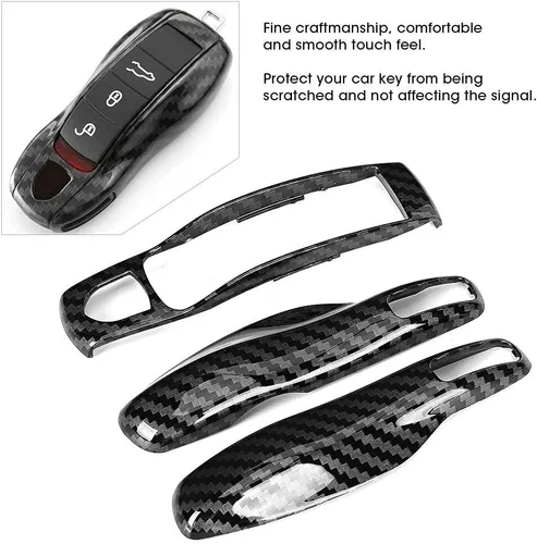 Vista 3 de Aramox Cubierta de llave remota, 3 unids/set ABS fibra de carbono llave de coche cubierta ajuste para Caimán/ , ajuste de llavero