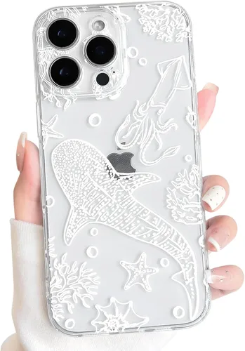 Vista 86 de NITITOP Funda para iPhone 13 Clear Sea Animal - Pez negro Pescado Negro