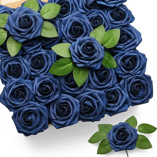 Vista 13 de Mocoosy - 50 rosas artificiales, rosas artificiales para decoración de Halloween, rosas de espuma de tacto real a granel con tallo gótico, ramo