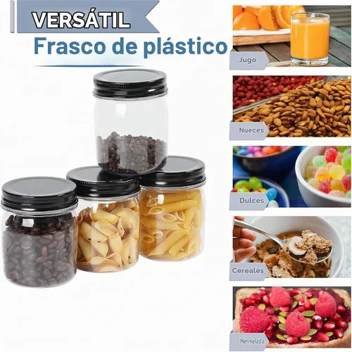 Vista 4 de Novelinks - Tarros de plástico de 8 onzas y tarros de plástico transparente con tapas, 8 onzas 8 Pack, Black, Plastic Containers with Lids, Small
