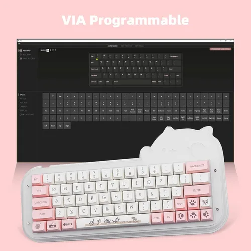 Vista 4 de EPOMAKER Mini Cat 64 60 intercambiable en caliente VIA programable RGB con cable kit de teclado mecánico para juegos DIY con estabilizadores