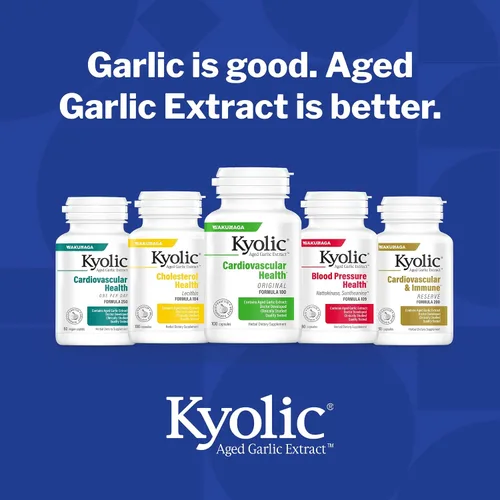 Vista 8 de Kyolic Fórmula 103 de extracto de ajo envejecido, apoyo inmunológico*, 100 cápsulas Bioavailable Blend with Mushroom Complex, Astragalus, Olive
