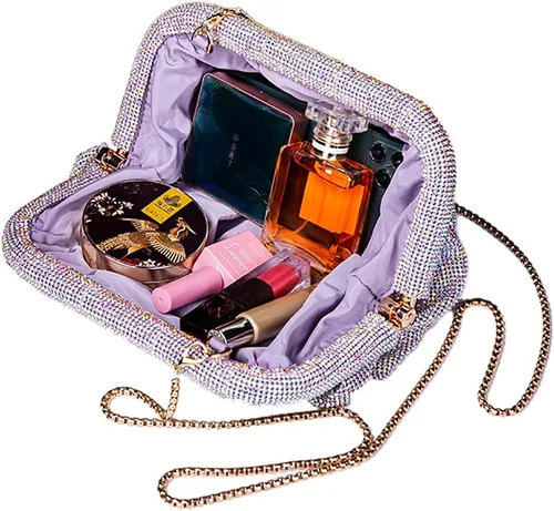Vista 5 de WuDiaoer Bolso de mano con diamantes de imitación para mujer, bolso de noche con cadena, bolso de bola de masa para mujer, bolso de fiesta de boda