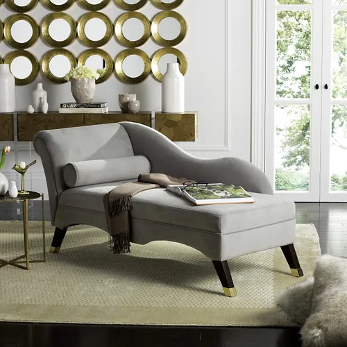 Vista 2 de Safavieh Home Collection Caiden - Tumbona de terciopelo gris con almohada