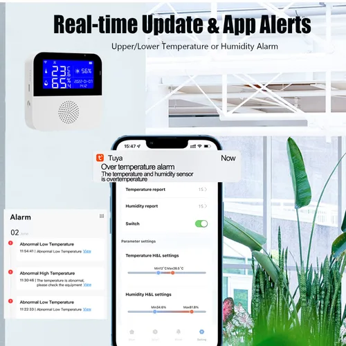 Vista 2 de Termómetro higrómetro WiFi con sonda impermeable: sensor inteligente de humedad de temperatura con pantalla LCD retroiluminada y función
