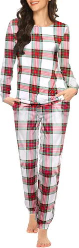 Vista 22 de Ekouaer - Conjunto de pijama de manga larga para mujer, ropa de dormir suave con cuello redondo y bolsillos, conjuntos de ropa de descanso Negro