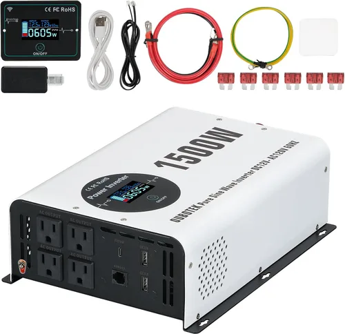 Vista 15 de Inversor de Potencia de 1000 Vatios Potencia Pico 2000W Onda Sinusoidal Pura 12V DC a 120V AC Convertidor RV con Control Remoto Inalámbrico Pantalla