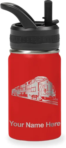 Vista 12 de LaserGram Botella de agua personalizada, tren de carga, acero inoxidable de doble pared aislada al vacío con popote superior, regalo grabado Negro