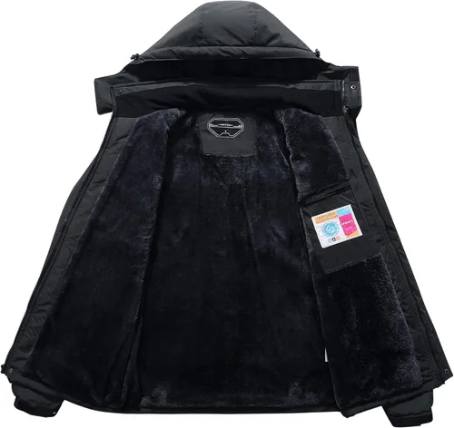 Vista 3 de OTU Chaqueta de esquí impermeable para hombre, rompevientos, para invierno, con capucha, para nieve, montaña, Gris-oscuro