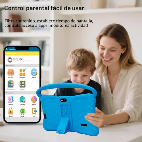 Vista 2 de Tableta para niños de 7 pulgadas con funda, tabletas Android de 32 GB para niños, 1 TB expandir