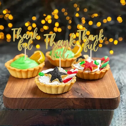 Vista 3 de Rsstarxi Paquete de 24 adornos para cupcakes con purpurina con purpurina para dar gracias, decoración de pasteles para el día de Acción de Gracias