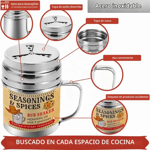 Vista 3 de CUSINIUM Coctelera de especias de condimentos de 10 onzas, coctelera para barbacoa en seco, draga de cocina con tapa y mango ajustables