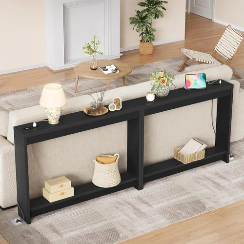 Vista 4 de FAVOOSTY Mesa de sofá de 39.4 pulgadas, mesa de consola estrecha y delgada para sala de estar, pasillo, entrada, mesa decorativa con almacenamiento