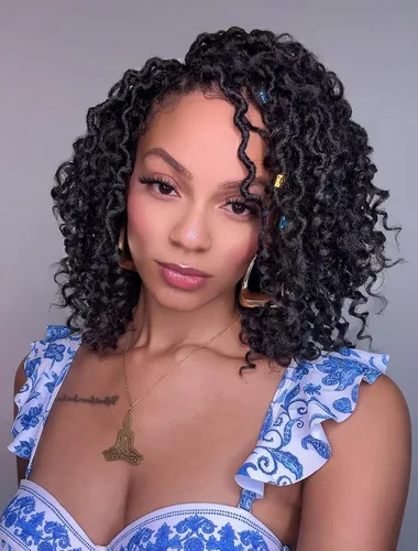 Vista 21 de 8 pulgadas Goddess Faux Locs pelo de ganchillo para mujer negro 7 paquetes de rastas estilo bohemio río para mujeres niños cabello pre rizado