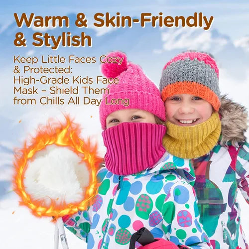 Vista 6 de Wandx Polaina de forro polar para niños y niñas, para invierno, para clima frío, cubierta facial de punto de rayas anchas para niños y niñas