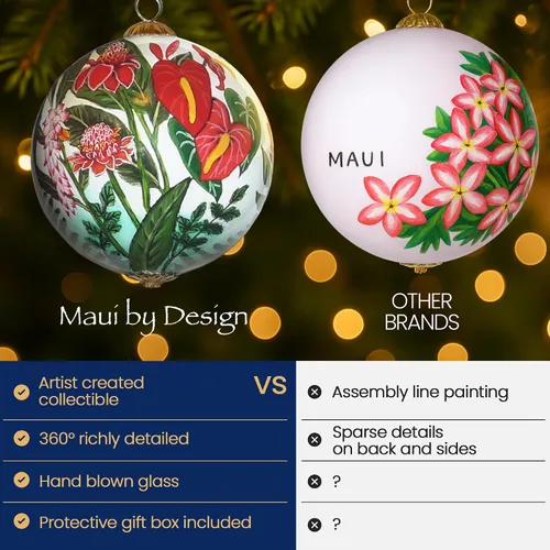 Vista 3 de Cornucopia Maui ornamento de Navidad de cristal pintado a mano con caja de regalo, recuerdo coleccionable CC/M