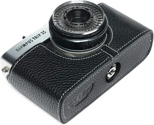 Vista 5 de Trip 35 - Funda de piel auténtica hecha a mano para cámara Olympus Trip 35 con correa de mano (negro)