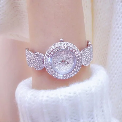 Vista 4 de Ladies Dress Watch Luxury Quartz Small Face Diamond Shining Bling Watches Silver Analog Watch for Women Waterproof Gifts for Women