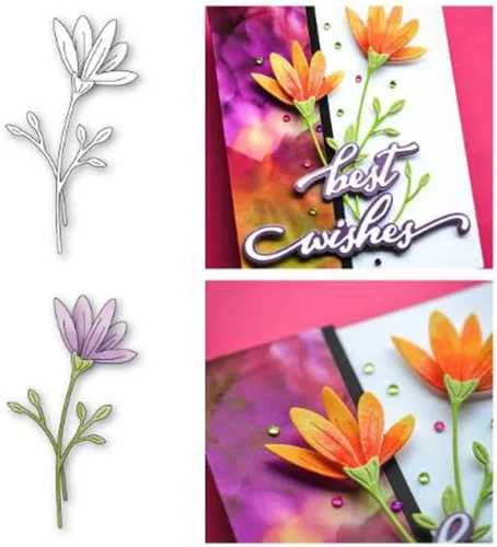Vista 3 de Tallos florales de metal troquelados, hojas de flores, tarjetas de boda, plantillas cortadas para tarjetas de invitación de bricolaje, álbum