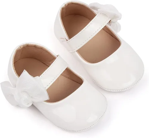 Vista 3 de Uineky Zapatos de vestir para bebés y niñas recién nacidas, zapatos planos estilo Mary Jane, antideslizantes, ligeros, suela suave, zapatos de boda