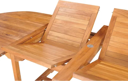 Vista 2 de Mesa de extensión doble ovalada para patio al aire libre, hecha de madera maciza de teca de grado A