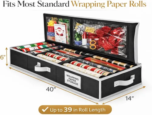 Vista 7 de Organizador de almacenamiento de papel de regalo, contenedor organizador de cinta y envoltura de regalo para debajo de la cama