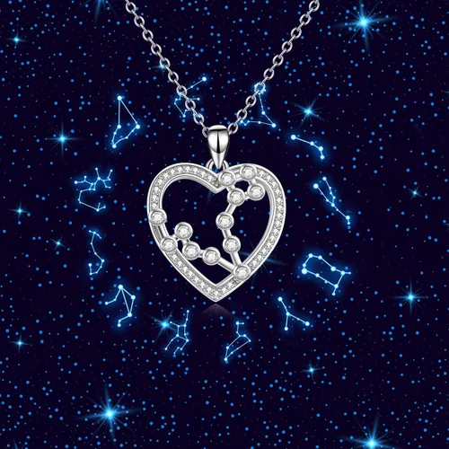 Vista 5 de YFN Collar de plata de ley con 12 constelaciones del zodiaco con dije de corazón para mujer, regalo de joyería