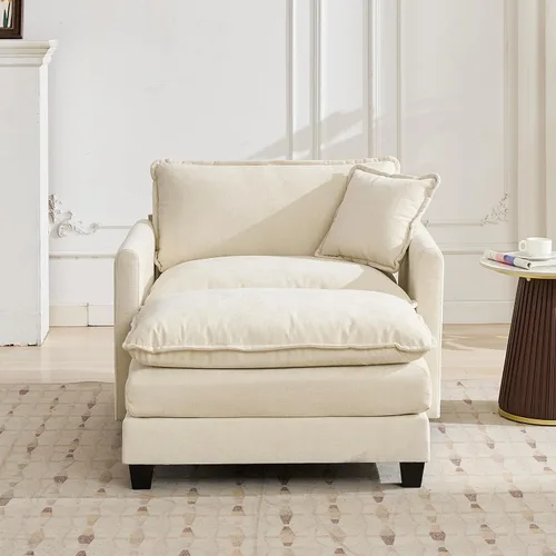 Vista 285 de Sofá seccional modular verde de 111.5", sofás seccionales grandes de 3 plazas para sala de estar, sofá nube oversized de tela chenille con otomana