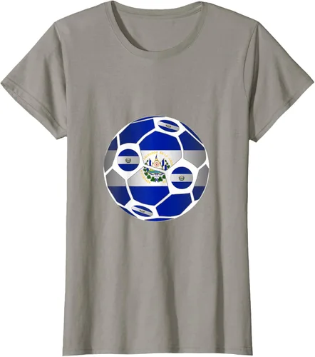 Vista 12 de Bandera de El Salvador balón de fútbol Hombres Mujeres equipo ventilador camisa, Pizarra