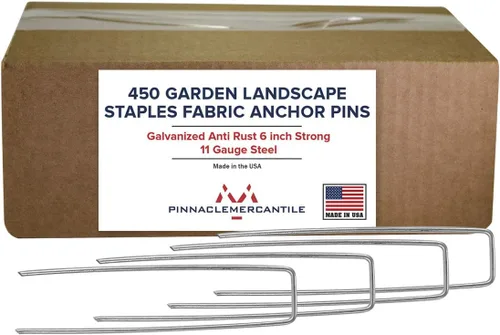 Vista 11 de Pinnacle Mercantile fabricadas en Estados Unidos, paquete de 50 grapas para jardín y paisajismo, estacas para lona antimalezas, galvanizadas, de 6