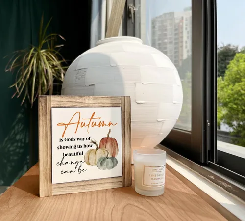 Vista 3 de Letrero de madera de otoño, decoración de otoño, caja de placas de madera, decoración de escritorio, decoración del hogar, letrero de calabaza