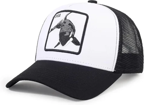 Vista 14 de Gorra de camionero para hombre con animal, gorra ajustable con cierre de presión, gorra de béisbol bordada, malla transpirable, parche cuadrado