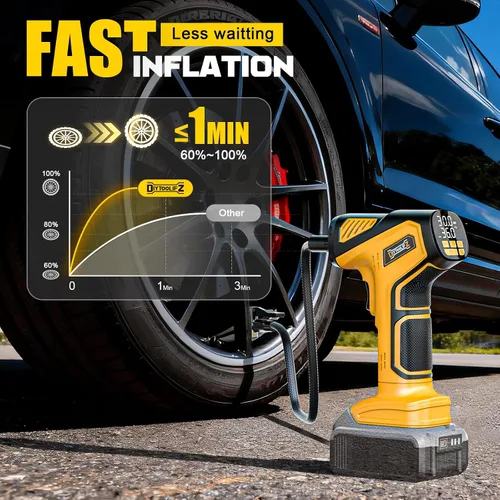 Vista 2 de DIYtoolifz Compresor de aire inalámbrico para inflador de neumáticos compatible con batería Dewalt de 20 V (solo herramienta), bomba de aire