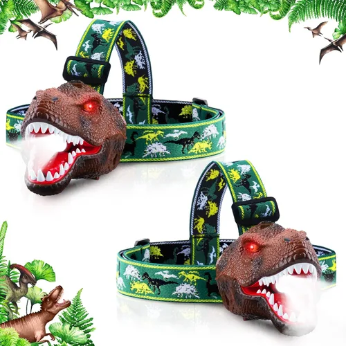 Vista 13 de Dysaim Linterna Frontal de Dinosaurio para Niños Linterna Equipo de Campamento al Aire Libre Lámpara Frontal LED de Lectura, Accesorios