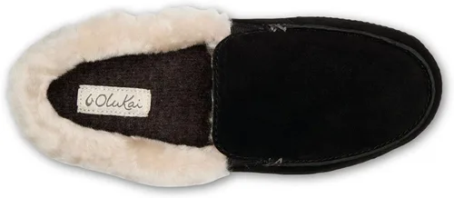Vista 2 de OLUKAI Ku'una - Pantuflas sin cordones para mujer, piel de oveja auténtica y nobuck de alta calidad, diseño de talón caído, ajuste cómodo
