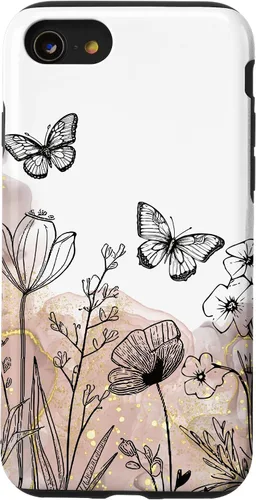 Vista 17 de iPhone 11 Minimal Flowers Butterflies Boho Floral Lindo Estético Funda
