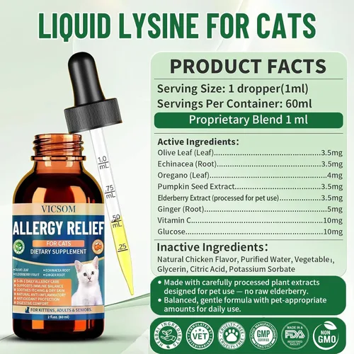 Vista 8 de Alivio de la alergia de gatos para gatos, alivio estacional de alergias cutáneas para gatos con picazón en la piel, patas, ojos, orejas, deja
