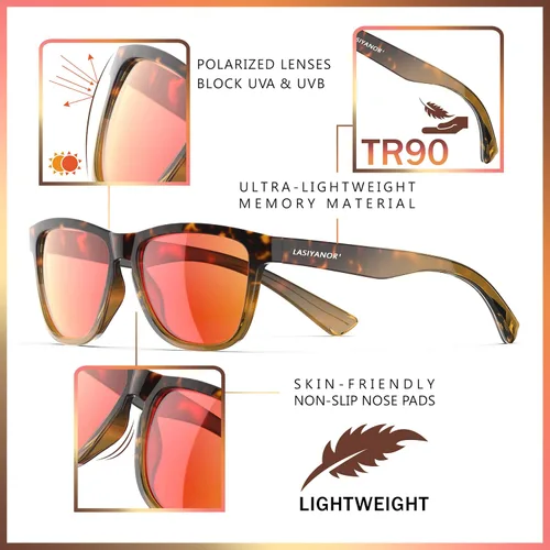 Vista 3 de Lasiyanor Gafas de sol polarizadas cuadradas TAC ligeras, marco TR90, protección UV400, gafas de sol de diseño moderno para hombres y mujeres
