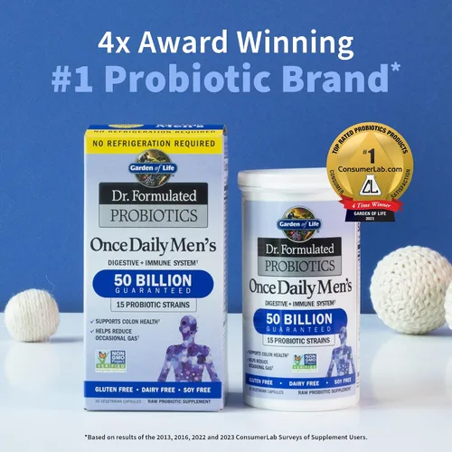 Vista 3 de Garden of Life Probióticos para hombres Formulados por Dr. 50 mil millones de UFC, 15 probióticos y probióticos formulados por el Dr. Organic Kids+