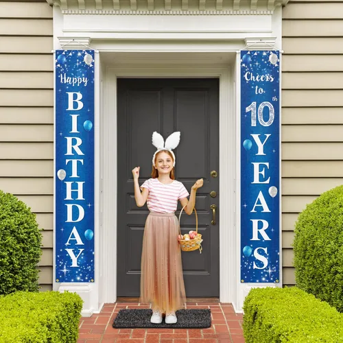 Vista 6 de Cartel de feliz cumpleaños número 10 para puerta – Suministros de decoración de fiesta de cumpleaños de "Saludos a 10 años" para hombres y mujeres