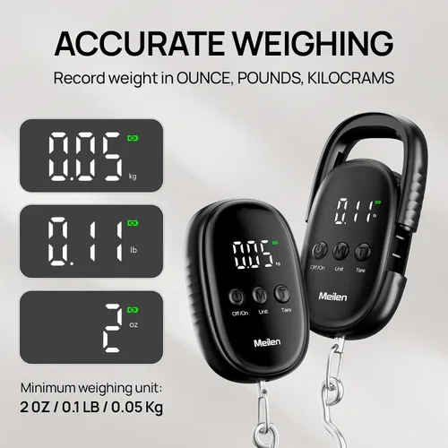 Vista 5 de Meilen Báscula de peso para equipaje, báscula digital de pesca de 110 libras110.2 lbs con colgante portátil, báscula de equipaje de maleta