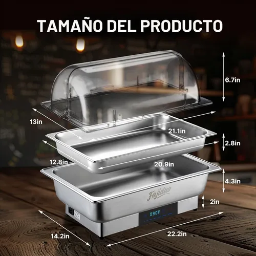 Vista 7 de Plato eléctrico para rozar, servidores y calentadores de bufé de 9 cuartos de galón, platos de acero inoxidable con pantalla de control